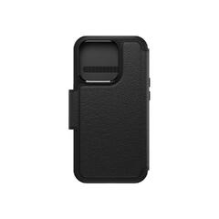 OtterBox Strada Series Folio - Lommebok for mobiltelefon MagSafe-samsvar - lær - shadow (black) - for Apple iPhone 15 Pro
