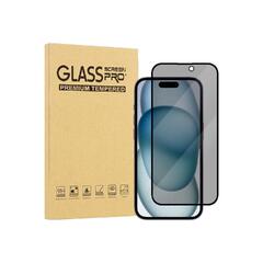 iiglo - Skjermbeskyttelse for mobiltelefon 3D - glass - med personvernsfilter - rammefarge svart - for Apple iPhone 15 Pro