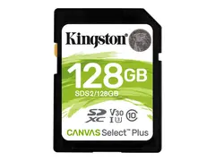 Kingston Canvas Select Plus - Flashminnekort 128 GB - Video Class V30 / UHS-I U3 / Class10 - SDXC UHS-I