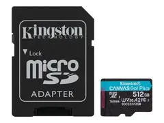 Kingston Canvas Go! Plus - Flashminnekort (microSDXC til SD-adapter inkludert) 512 GB - A2 / Video Class V30 / UHS-I U3 / Class10 - microSDXC UHS-I