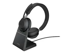 Jabra Evolve2 65 MS Stereo - Hodesett - on-ear Bluetooth - trådløs - USB-C - lydisolerende - svart - med ladestativ - Certified for Microsoft Teams
