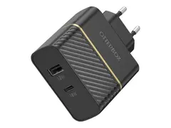OtterBox Wall Charger - Strømadapter 30 watt - 3 A - PD 3.0 - 2 utgangskontakter (USB, 24 pin USB-C) - svart glimt - Europa