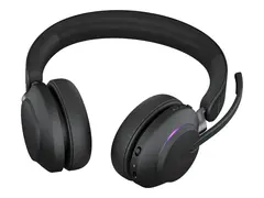 Jabra Evolve2 65 MS Stereo - Hodesett on-ear - Bluetooth - trådløs - USB-C - lydisolerende - svart - Certified for Microsoft Teams