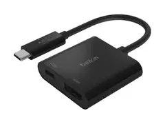 Belkin USB-C to HDMI + Charge Adapter Video adapter - 24 pin USB-C hann til HDMI, USB-C (kun strøm) hunn - svart - 4K-støtte, USB Power Delivery (60W)