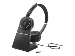 Jabra Evolve 75 SE MS Stereo - Hodesett - on-ear Bluetooth - trådløs - aktiv støydemping - USB - med ladestativ - Certified for Microsoft Teams - for LINK 380a MS