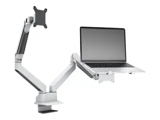 Multibrackets M VESA Gas Lift Arm Dual Arm w. Laptop Holder Monteringssett (skrivebordsklemmemontering, 2 leddarmer) - for LCD-skjerm / notebook - aluminium, stål - hvit - skjermstørrelse: 15"-32" - skrivebord