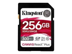 Kingston Canvas React Plus - Flashminnekort 256 GB - Video Class V90 / UHS-II U3 / Class10 - SDXC UHS-II