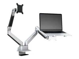 Multibrackets M VESA Gas Lift Arm Dual Arm w. Laptop Holder Monteringssett (skrivebordsklemmemontering, 2 leddarmer) - for LCD-skjerm / notebook - aluminium, stål - sølv - skjermstørrelse: 15"-32" - skrivebord