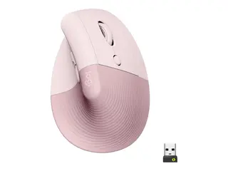 Logitech Lift Vertical Ergonomic Mouse - Vertikal mus ergonomisk - optisk - 6 knapper - trådløs - Bluetooth, 2.4 GHz - Logitech Logi Bolt USB-mottaker - rosa