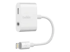 Belkin 3.5 mm Audio + Charge RockStar Belysning til hodetelefonsjakk / ladeadapter - Lightning hann til 4-polsminijakk, Lightning hunn - hvit