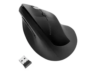 Kensington Pro Fit Ergo Vertical Wireless Mouse Vertikal mus - ergonomisk - høyrehendt - 6 knapper - trådløs - 2.4 GHz - USB trådløs mottaker - svart