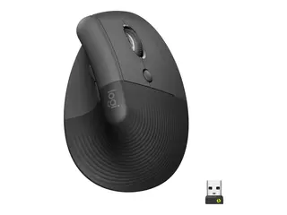 Logitech Lift Vertical Ergonomic Mouse Vertikal mus - ergonomisk - optisk - 6 knapper - trådløs - Bluetooth, 2.4 GHz - Logitech Logi Bolt USB-mottaker - grafitt