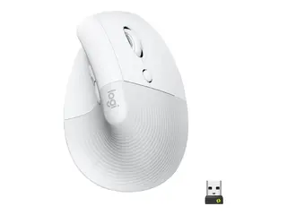 Logitech Lift Vertical Ergonomic Mouse Vertikal mus - ergonomisk - optisk - 6 knapper - trådløs - Bluetooth, 2.4 GHz - Logitech Logi Bolt USB-mottaker - elfenbenshvit