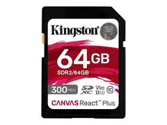 Kingston Canvas React Plus - Flashminnekort 64 GB - Video Class V90 / UHS-II U3 / Class10 - SDXC UHS-II