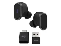 Logitech Zone True Wireless - True wireless-hodetelefoner med mikrofon i øret - Bluetooth - aktiv støydemping - grafitt