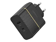 OtterBox Premium - Strømadapter - propack 30 watt - 3 A - Apple Fast Charge, Fast Charge, PD 3.0 - 2 utgangskontakter (USB, 24 pin USB-C) - svart