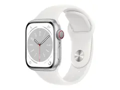 Apple Watch Series 8 (GPS + Cellular) 41 mm - sølvaluminium - smartklokke med sportsbånd - fluorelastomer - hvit - båndbredde: Regular - 32 GB - Wi-Fi, LTE, Bluetooth, UWB - 4G - 32 g