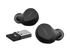 Jabra Evolve2 Buds MS - True wireless-hodetelefoner med mikrofon i øret - Bluetooth - aktiv støydemping - USB-A via Bluetooth-adapter - lydisolerende - svart - Certified for Microsoft Teams