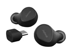 Jabra Evolve2 Buds MS - True wireless-hodetelefoner med mikrofon i øret - Bluetooth - aktiv støydemping - USB-C via Bluetooth-adapter - lydisolerende - svart - Certified for Microsoft Teams