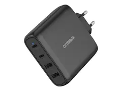 OtterBox Standard - Strømadapter 100 watt - Fast Charge, PD - 4 utgangskontakter (2 x USB-C, 2 x 9-stifts USB-type A) - svart - Eureopa (uten UK)