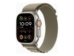 Apple Watch Ultra 2 - 49 mm - titan smartklokke med Alpine Loop - tekstil - oliven - båndbredde: L - 64 GB - Wi-Fi, LTE, UWB, Bluetooth - 4G - 61.4 g
