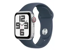 Apple Watch SE (GPS + Cellular) 2. generasjon - 40 mm - sølvaluminium - smartklokke med sportsbånd - fluorelastomer - stormblå - båndbredde: S/M - 32 GB - Wi-Fi, LTE, Bluetooth - 4G - 27.8 g