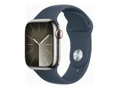 Apple Watch Series 9 (GPS + Cellular) 41 mm - sølv rustfritt stål - smartklokke med sportsbånd - fluorelastomer - stormblå - båndbredde: S/M - 64 GB - Wi-Fi, LTE, UWB, Bluetooth - 4G - 42.3 g