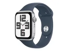 Apple Watch SE (GPS) - 2. generasjon 44 mm - sølvaluminium - smartklokke med sportsbånd - fluorelastomer - stormblå - båndbredde: M/L - 32 GB - Wi-Fi, Bluetooth - 32.9 g