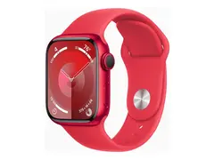 Apple Watch Series 9 (GPS) - (PRODUCT) RED 41 mm - rød aluminium - smartklokke med sportsbånd - fluorelastomer - rød - båndbredde: M/L - 64 GB - Wi-Fi, UWB, Bluetooth - 31.9 g