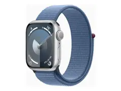 Apple Watch Series 9 (GPS) - 41 mm sølvaluminium - smartklokke med sportssløyfe - myk dobbeltlagsnylon - winter blue - 64 GB - Wi-Fi, UWB, Bluetooth - 31.9 g