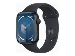 Apple Watch Series 9 (GPS + Cellular) 45 mm - midnattsaluminium - smartklokke med sportsbånd - fluorelastomer - midnatt - båndbredde: S/M - 64 GB - Wi-Fi, LTE, UWB, Bluetooth - 4G - 39 g