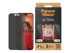 PanzerGlass Privacy - Skjermbeskyttelse for mobiltelefon ultravid passform med EasyAligner - glass - med personvernsfilter - 6.1" - rammefarge svart - for Apple iPhone 15 Pro