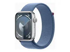 Apple Watch Series 9 (GPS) - 45 mm sølvaluminium - smartklokke med sportssløyfe - myk dobbeltlagsnylon - winter blue - 64 GB - Wi-Fi, UWB, Bluetooth - 38.7 g