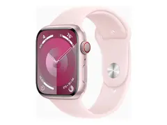Apple Watch Series 9 (GPS + Cellular) 45 mm - pink aluminum - smartklokke med sportsbånd - fluorelastomer - light pink - båndbredde: M/L - 64 GB - Wi-Fi, LTE, UWB, Bluetooth - 4G - 39 g
