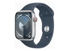 Apple Watch Series 9 (GPS + Cellular) 45 mm - sølvaluminium - smartklokke med sportsbånd - fluorelastomer - stormblå - båndbredde: M/L - 64 GB - Wi-Fi, LTE, UWB, Bluetooth - 4G - 39 g