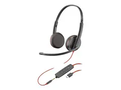 Poly Blackwire C3225 - Blackwire 3200 Series hodesett - on-ear - kablet - 3,5 mm jakk, USB-C - svart - Skype Certified, Avaya Certified, Cisco Jabber Certified