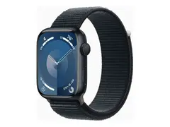 Apple Watch Series 9 (GPS) - 45 mm midnattsaluminium - smartklokke med sportssløyfe - myk dobbeltlagsnylon - midnatt - 64 GB - Wi-Fi, UWB, Bluetooth - 38.7 g