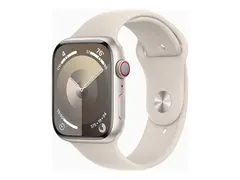 Apple Watch Series 9 (GPS + Cellular) 45 mm - stjernelysaluminium - smartklokke med sportsbånd - fluorelastomer - stjernelys - båndbredde: M/L - 64 GB - Wi-Fi, LTE, UWB, Bluetooth - 4G - 39 g