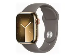 Apple Watch Series 9 (GPS + Cellular) 41 mm - gyllen rustfritt stål - smartklokke med sportsbånd - fluorelastomer - clay - båndbredde: M/L - 64 GB - Wi-Fi, LTE, UWB, Bluetooth - 4G - 42.3 g