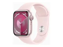 Apple Watch Series 9 (GPS) - 41 mm pink aluminum - smartklokke med sportsbånd - fluorelastomer - light pink - båndbredde: M/L - 64 GB - Wi-Fi, UWB, Bluetooth - 31.9 g