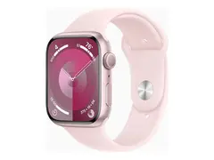 Apple Watch Series 9 (GPS) - 45 mm pink aluminum - smartklokke med sportsbånd - fluorelastomer - light pink - båndbredde: S/M - 64 GB - Wi-Fi, UWB, Bluetooth - 38.7 g