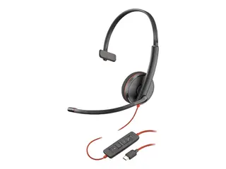 Poly Blackwire 3210 - Blackwire 3200 Series hodesett - on-ear - kablet - USB-C - svart - Skype Certified, Avaya Certified, Cisco Jabber Certified