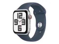 Apple Watch SE (GPS + Cellular) 2. generasjon - 44 mm - sølvaluminium - smartklokke med sportsbånd - fluorelastomer - stormblå - båndbredde: S/M - 32 GB - Wi-Fi, LTE, Bluetooth - 4G - 33 g