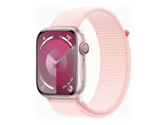 Apple Watch Series 9 (GPS + Cellular) 45 mm - pink aluminum - smartklokke med sportssløyfe - myk dobbeltlagsnylon - light pink - 64 GB - Wi-Fi, LTE, UWB, Bluetooth - 4G - 39 g