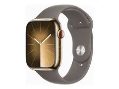 Apple Watch Series 9 (GPS + Cellular) 45 mm - gyllen rustfritt stål - smartklokke med sportsbånd - fluorelastomer - clay - båndbredde: S/M - 64 GB - Wi-Fi, LTE, UWB, Bluetooth - 4G - 51.5 g
