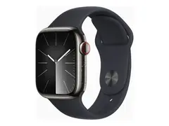 Apple Watch Series 9 (GPS + Cellular) 41 mm - rustfritt grafittstål - smartklokke med sportsbånd - fluorelastomer - midnatt - båndbredde: S/M - 64 GB - Wi-Fi, LTE, UWB, Bluetooth - 4G - 42.3 g
