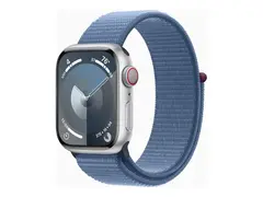 Apple Watch Series 9 (GPS + Cellular) 41 mm - sølvaluminium - smartklokke med sportssløyfe - myk dobbeltlagsnylon - winter blue - 64 GB - Wi-Fi, LTE, UWB, Bluetooth - 4G - 32.1 g