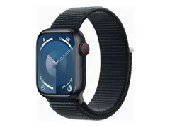 Apple Watch Series 9 (GPS + Cellular) 41 mm - midnattsaluminium - smartklokke med sportssløyfe - myk dobbeltlagsnylon - midnatt - 64 GB - Wi-Fi, LTE, UWB, Bluetooth - 4G - 32.1 g